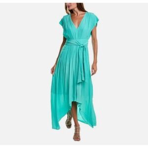 NWT Ramy Brook Rebecca Maxi Dress 4 Malachite Blue Green Ruched Hi Low Goddess